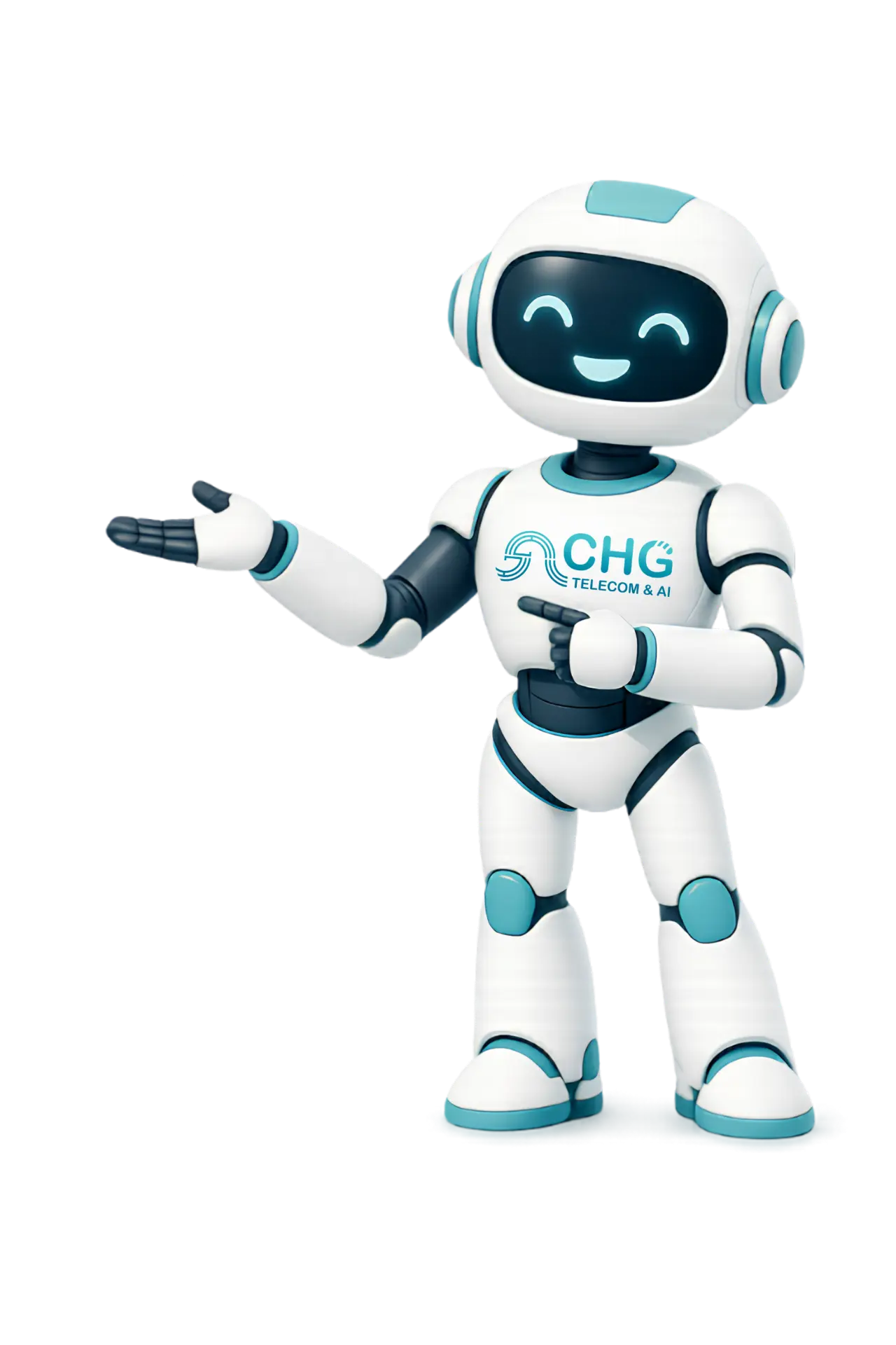 CHG-robot die naar de contactgegevens wijst